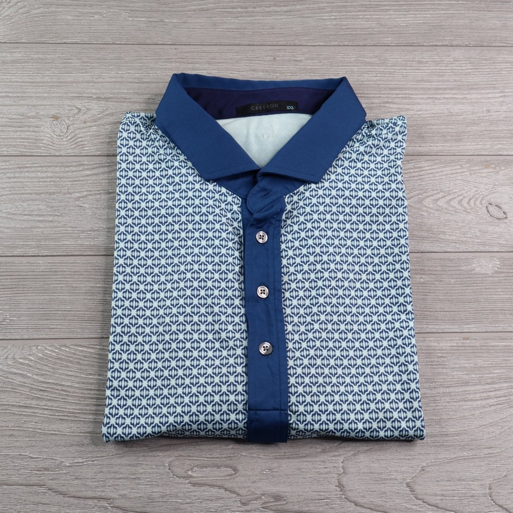 Greyson Geometric Print Performance Golf Polo Men's XXL 2XL Blue Navy